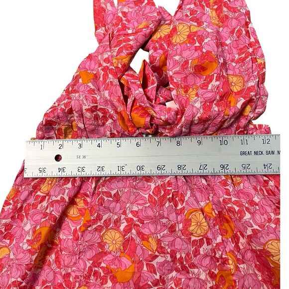 J Crew Dress WMNS M Pink Floral Plunge Cover up Limone Lightweight Open Back NEW - Picture 3 of 11